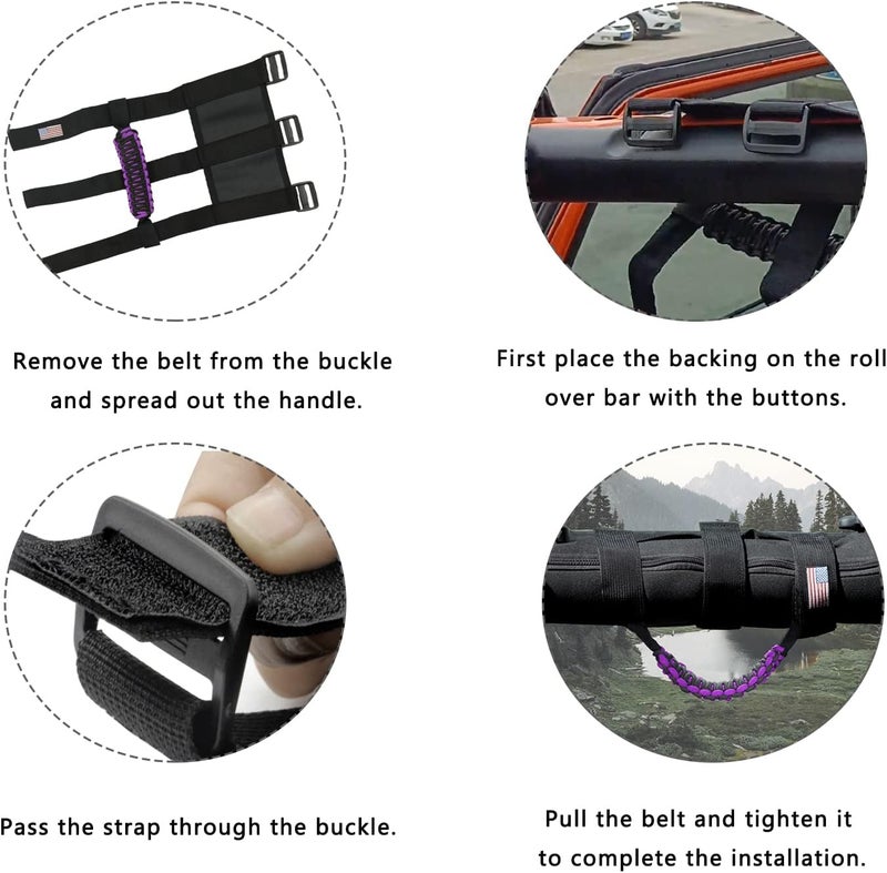 Kujunpao 4 X Roll Bar Grab Handles Grip Handle Compatible with Jeep Wrangler JLU JK JKU TJ YJ LJ JT JL & Gladiator JT 1955-2022 UTV & ATV(Purple) - Image 4